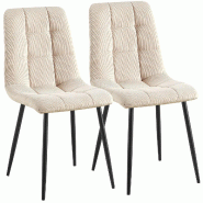 CLP Lot de 2 chaises de salle a manger Antibes en velours cotele Cordon HBT: 84x45x55 cm Crème - beige textile 327379