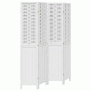 Décoshop26 - Paravent séparateur de pièce cloison 4 panneaux en bois de paulownia blanc DEC030855 - blanc 3000258158451