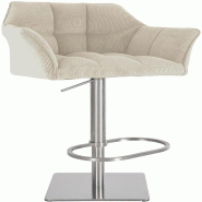 Décoshop26 - Tabouret de bar x1 réglable en velours côtelé crème assise enveloppante capitonnée et avec base carrée en acier 10_0005895 - beige