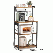 Helloshop26 - Étagère de cuisine avec multiprise bar à café sur 4 niveaux avec étagère réglable support pour micro-ondes porte 12_0005659 - 300