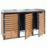 Mendler Habillage pour 3 poubelles HWC-K14, Box pour poubelles avec bac à plantes, 124x200x84cm WPC acier inoxydable 107kg ~ Aspect Teck - marron mé