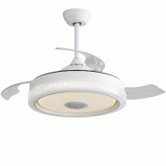 Merax ventilateur de plafond LED 106.6 cm, pales transparentes rétractables, plafonnier RGB 32W, moteur DC, télécommande, minuterie, blanc - blanc