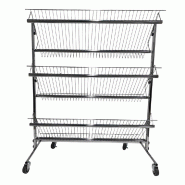 Présentoir 3 niveaux H135cm pour cagettes fruits et légumes - roulettes inclues