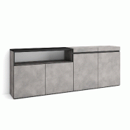 SKRAUT HOME Buffet salon et cuisine, 200x75x35cm, 4 Portes, Meuble chaussure, Ciment - gris Bois manufacturé 61_1