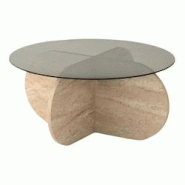 Table basse en verre Bubble beige travertine, verre fumé Hanah Home - 8684283059188 Table basse en verre Bubble beige travertine, verre fumé Hanah Home - 8684283059188