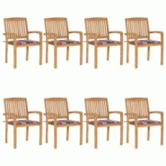 VidaXL Chaises De Jardin Empilables Avec Coussins Lot De 8 Teck Solide - multicolore 3073253 VidaXL Chaises De Jardin Empilables Avec Coussins Lot De 8 Teck Solide - multicolore 3073253