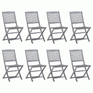 VidaXL Chaises Pliables D Extérieur Lot De 8 Et Coussins Bois D Acacia - gris 3078291