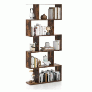 COSTWAY Bibliothèque, 5 niveaux, bois, bureau, séparateur salon/chambre, 70x23,5x158 cm (Marron vintage) - marron Matériau naturel ON32776OR