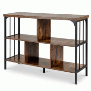 COSTWAY Bibliothèque console 2 en 1, 3 niveaux, 5 casiers, cadre acier solide, charge 150 kg, marron - marron Bois manufacturé ON33464OR