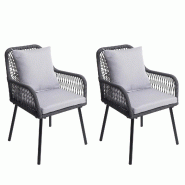 Décoshop26 - Lot de 2 chaises de jardin confortables aluminium tressage corde coloris anthracite 81 x 54 x 62 cm coussin crème 04_0009690 - beige al