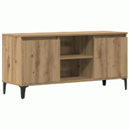 Helloshop26 - Meuble TV avec grand espace de rangement artisanal 102 x 35 x 50 cm ambiance contemporaine en bois chêne 02_0050887 - Bois massif 30002