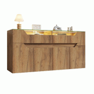 Merax Buffet 140x40x70 cm avec Éclairage LED, Commode à 2 Tiroirs, MDF Aspect Bois, Armoire de Rangement pour Salon et Salle à Manger - N625P428033