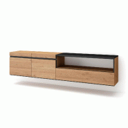 SKRAUT HOME Meuble TV, Banc Télé, 200x45x35cm, Pour les TV jusqu'à 80", Suspendu, Mural, Chêne et noir - beige Bois manufacturé 46_27