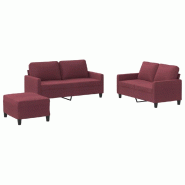 VidaXL Ensemble de canapés 3 pcs avec coussins Rouge bordeaux Tissu Modèle Quartz Moderne - 3201458