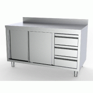 700 plan de travail portes coullissantes tiroirs à droite avec bord relevé 2000l 7333.0278 COMBISTEEL
