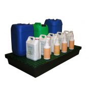 Bac de rétention de 90 L en polyéthylène adapté au stockage de flacons et petits bidons