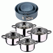 BERGNER - Batterie de cuisine DINA 8 pcs 16/18/20/24cm en acier inoxydable compatible induction avec jeu de 3 moules de four ronds Ø12/Ø18/Ø22cm -