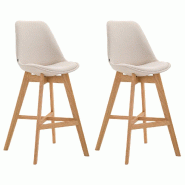 Décoshop26 - Lot de 2 tabouret de bar chaise haute design moderne en tissu crème 10_0001299 - 3000683869601