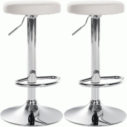 Décoshop26 - Lot de 2 tabourets de bar design simple avec assise en synthétique blanc et cadre métal chromé TDB10695 - blanc 3002475832695