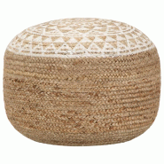 Décoshop26 - Pouf tabouret repose-pied fait à la main blanc 45 x 30 cm jute blanc DEC029973 - 3000257659669