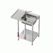 Évier en acier inoxydable avec dosseret, étagère inférieure, cuve sur le côté droit | 850 x 800 x 500 mm | Gasfrit - inox gfy055g