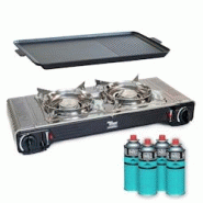 Kit Plancha Gaz 2en1 Complet - Réchaud 2 feux Inox 4400W + Plaque Grill + 4 Cartouches Gaz Butane Intérieur/Extérieur INTEC - gris inox 3701599334343 Kit Plancha Gaz 2en1 Complet - Réchaud 2 feux Inox 4400W + Plaque Grill + 4 Cartouches Gaz Butane Intérieur/Extérieur INTEC - gris inox 3701599334343