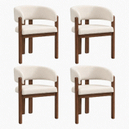 Merax lot de 4 chaises de salle à manger 60 x 51 x 80 cm, bois massif avec revêtement et accoudoirs bouclé beige, grand confort d'assise, coloris -_0