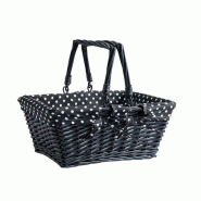 Panier noir rectangulaire à anses - tissu noir à pois blanc 34x26x28cm - osier et tissu amovible