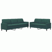 VidaXL Ensemble de canapés 2 pcs avec coussins Vert foncé Velours Modèle Selora - 3278473