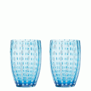 Zafferano Perle Verre Aquamarine - Verre Soufflé 32Cl, Fait Main, Set De 2 Verres Artisanaux Pour Eau Ou Cocktails, Élégant - bleu 8051827970337
