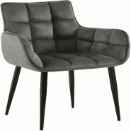 Décoshop26 - Chaise design rembourrée en velours anthracite design enveloppant pieds métal noir 10_0007552 - noir métal 3000266168428