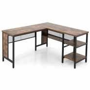 Helloshop26 - Bureau d'angle en forme de L bureau d'angle avec plateau de table spacieux & 3 étagères gain de place brun rustique 20_0007995 - 30002 Helloshop26 - Bureau d'angle en forme de L bureau d'angle avec plateau de table spacieux & 3 étagères gain de place brun rustique 20_0007995 - 30002