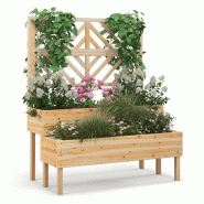 Helloshop26 - Jardinière surélevée 2 niveaux 109 x 62 x 135 cm avec treillis de soutien et drainage design naturel en bois de sapin 20_0019413 - Bo