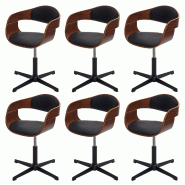Mendler Lot de 6 chaises de salle à manger HWC-H46, chaise, réglable en hauteur mécanisme de rotation bois courbé FSC® ~ aspect noyer similicuir