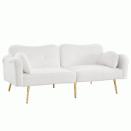 Merax canapé-lit 2 places 175 cm, dossier réglable 3 positions, pieds métal, 2 coussins, tissu bouclé, blanc - blanc multi-matériau WF281682683W