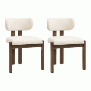 Merax lot de 2 chaises de salle à manger 54 x 54 x 79 cm, structure en bois massif avec revêtement bouclé, grand confort d'assise, aspect noyer - m