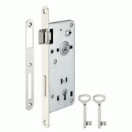 Serrure encastrable à clé pour porte de chambre, carré 8mm, axe 50mm, entr'axe 90mm, bouts ronds, 2 clés - THIRARD - gris 3150264923090 Serrure encastrable à clé pour porte de chambre, carré 8mm, axe 50mm, entr'axe 90mm, bouts ronds, 2 clés - THIRARD - gris 3150264923090