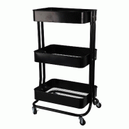 WellHome - Chariot de cuisine en fer noir à roulettes et 3 tiroirs 46 x 33 x 76 cm - noir acier WH15236 WellHome - Chariot de cuisine en fer noir à roulettes et 3 tiroirs 46 x 33 x 76 cm - noir acier WH15236