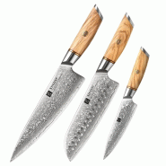 XinZuo - Set de couteaux Damas 3 pièces - Série B37 Lan - multicolore multi-matériau B37-A3
