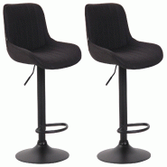Décoshop26 - Lot de 2 tabourets de bar chaises haute en tissu noir coutures verticales support en métal noir 10_0006244 - noir métal 3000265464071