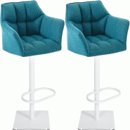 Décoshop26 - Lot de 2 tabourets de bar réglable en tissu turquoise assise enveloppante capitonnée et avec base carrée en tissu 10_0006626 - 300026