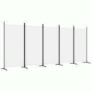 Décoshop26 - Paravent séparateur de pièce cloison 5 panneaux 433 x 180 cm en tissu blanc et fer DEC030949 - blanc 3000258202949