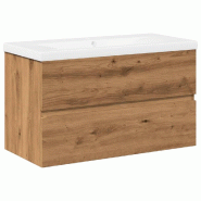 Helloshop26 - Armoire lavabo pratique avec rangement mural 80 x 38,5 x 45 cm en bois d'ingénierie chêne artisanal 02_0055849 - Bois massif 300023922 Helloshop26 - Armoire lavabo pratique avec rangement mural 80 x 38,5 x 45 cm en bois d'ingénierie chêne artisanal 02_0055849 - Bois massif 300023922