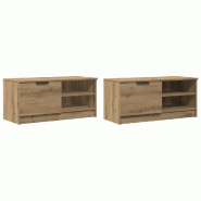 Helloshop26 - Lot de 2 meubles TV en bois d'ingénierie pratique 80 x 35 x 36 cm style moderne chêne artisanal 02_0050951 - Bois massif 3000236656795