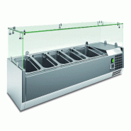 KLIMAITALIA Vitrine réfrigérée en acier inoxydable avec superstructure en verre. Thermomètre digital. Dégivrage automatique. Température +2°C/+