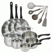 Lot de avec Poêles 20/24/28 cm, Faitouts 16/20/24 cm & Casseroles 12/16/20 cm Fackelmann Geneva et 5 Ustensiles - Acier inoxydable 18/10 3176239922097 Lot de avec Poêles 20/24/28 cm, Faitouts 16/20/24 cm & Casseroles 12/16/20 cm Fackelmann Geneva et 5 Ustensiles - Acier inoxydable 18/10 3176239922097