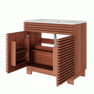 Merax Meuble sous-vasque de salle de bain 91 x 46 x 86,5 cm avec vasque en céramique, 2 portes, fermeture amortie et pieds hauts, coloris noyer - mar_0