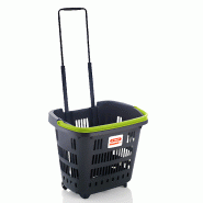 Panier à roulettes 34 litres - Anse colorée - 2 roues - 25kg de charge Panier à roulettes 34 litres - Anse colorée - 2 roues - 25kg de charge
