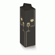 Boîte 1 bouteille Elegance 9x9x33cm en carton compact - par 10 - Décor festif