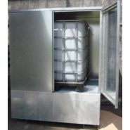 Box de stockage sur rétention en acier galvanisé - pour cubitainer ou fûts - 1000L - avec portes et serrure